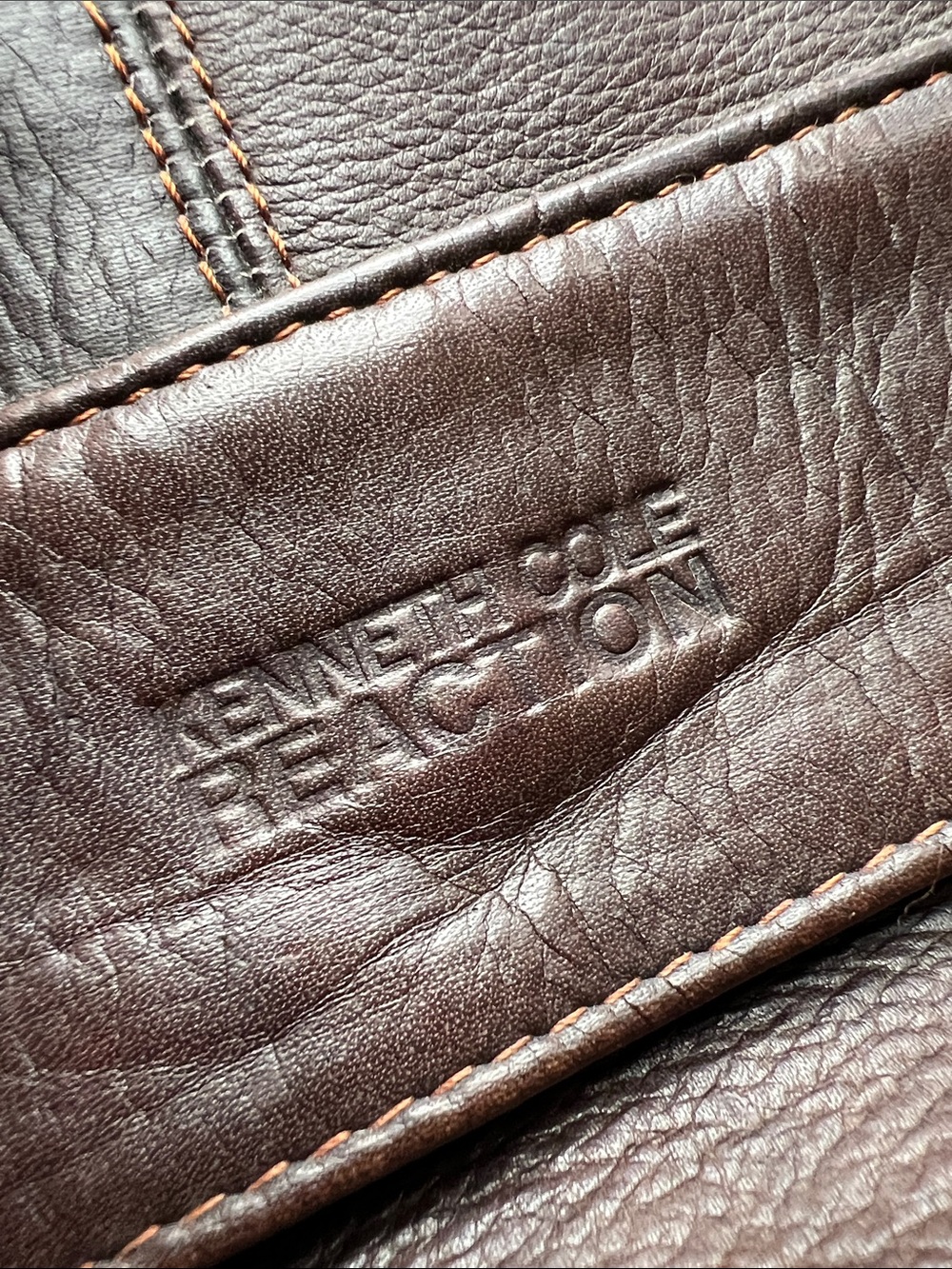 Genuine Leather Messenger Bag Kenneth Cole Reaction Dark Brown Adjustable Strap - Picture 4 of 15